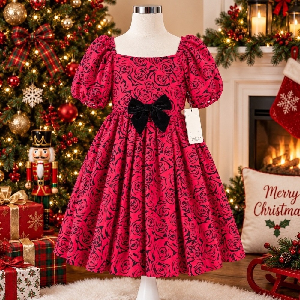 Pippa & Julie NWT Girls Size 5 Christmas Holiday Rose Burnout Velvet Dress Bow